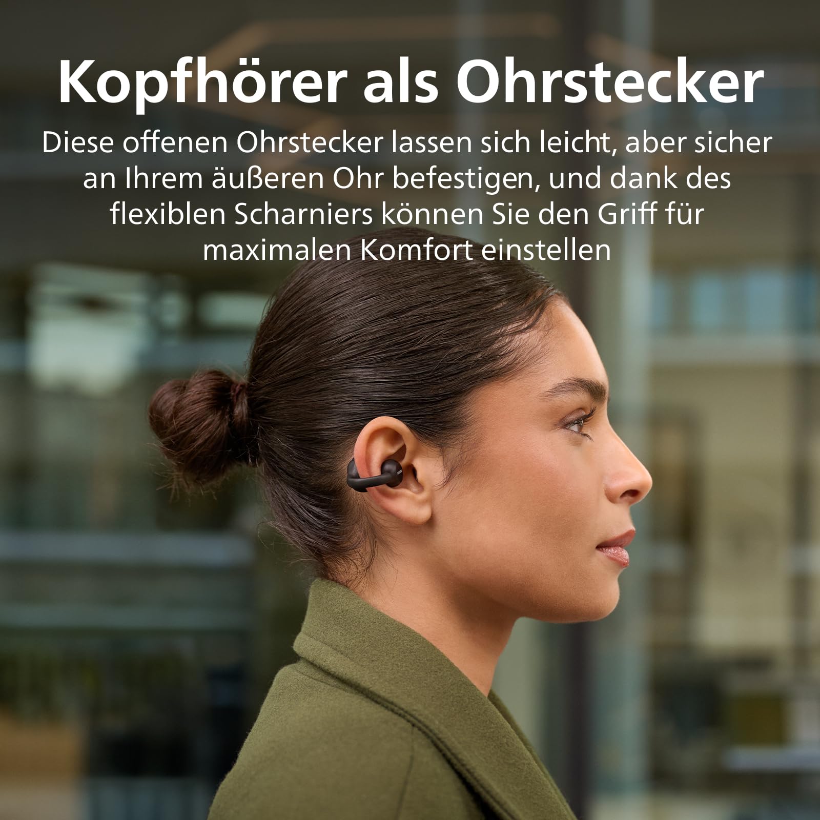 PHILIPS TAQ2000BK ohraufliegende True Wireless Multipoint-Bluetooth-Ohrhörer mit Ohrmanschette - 28 Stunden Spielzeit, Kompaktes Lade-Case, Klare Anrufe, für Arbeitsweg und Sport - Schwarz