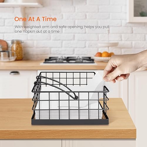 Miniatura 2 de Homode Servilletero para mesa, servilleteros de granja para servilletas de papel, cesta plana con brazo pesado, dispensador de servilletas de cocina