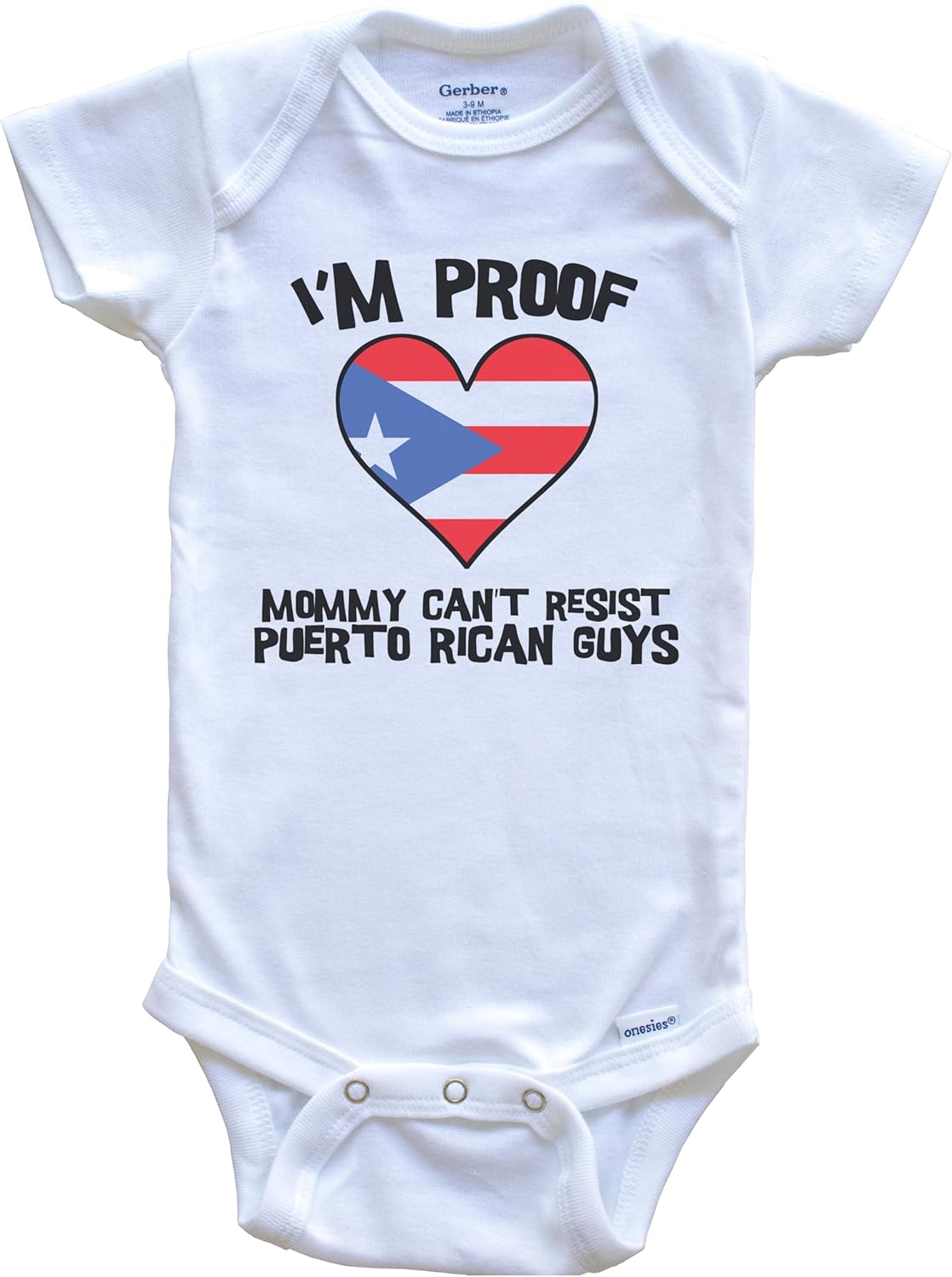 I'm Proof Mommy Can't Resist Puerto Rican Guys Puerto Rico Flag Heart One Piece Baby Bodysuit