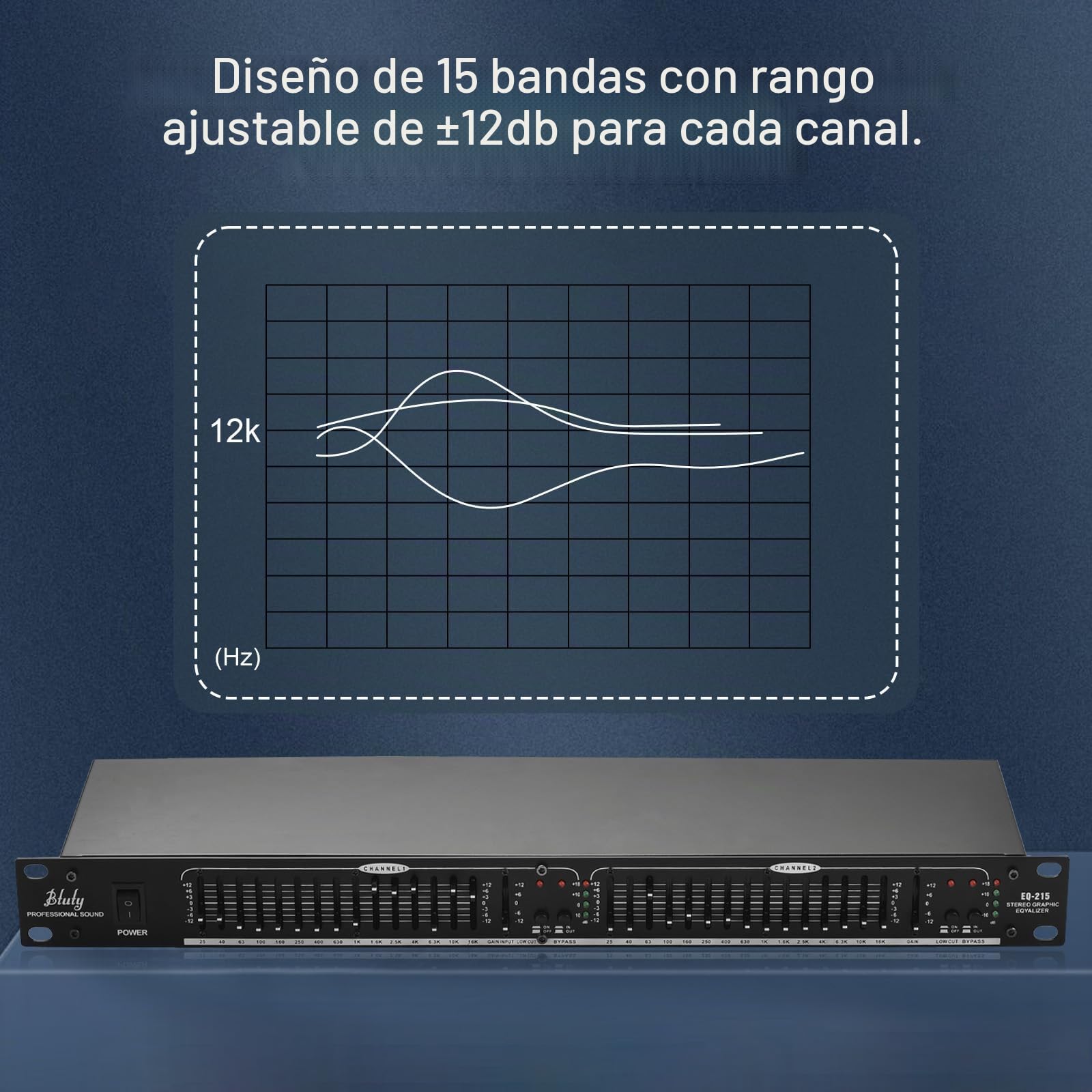 Btuty EQ-215 Ecualizador De 15 Bandas De Doble Canal 1u Ecualizador Gráfico Estéreo De 2 Canales Con Montaje En Rack
