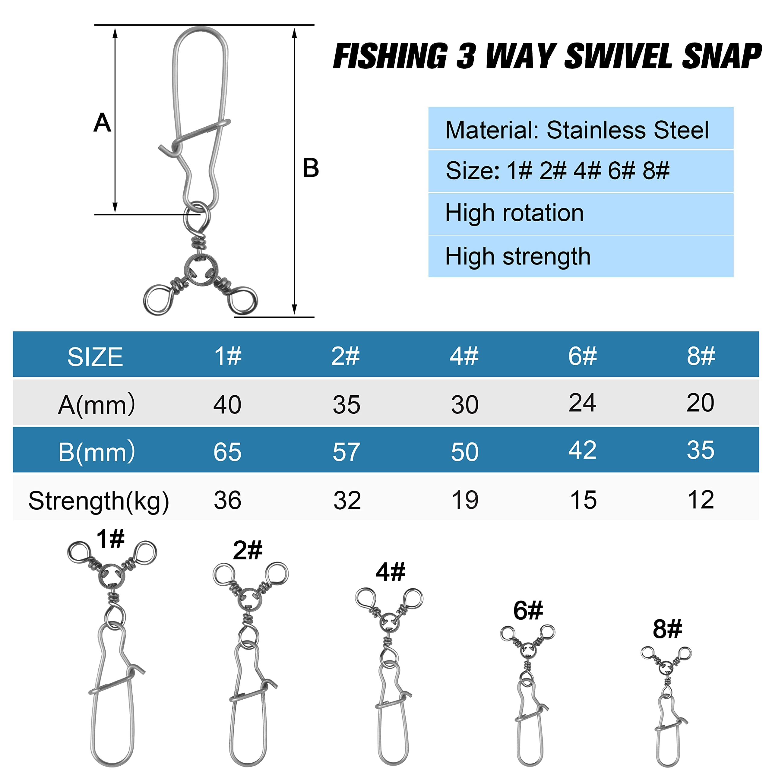OROOTL 3 Way Snap Swivels Fishing Tackle - Image 4