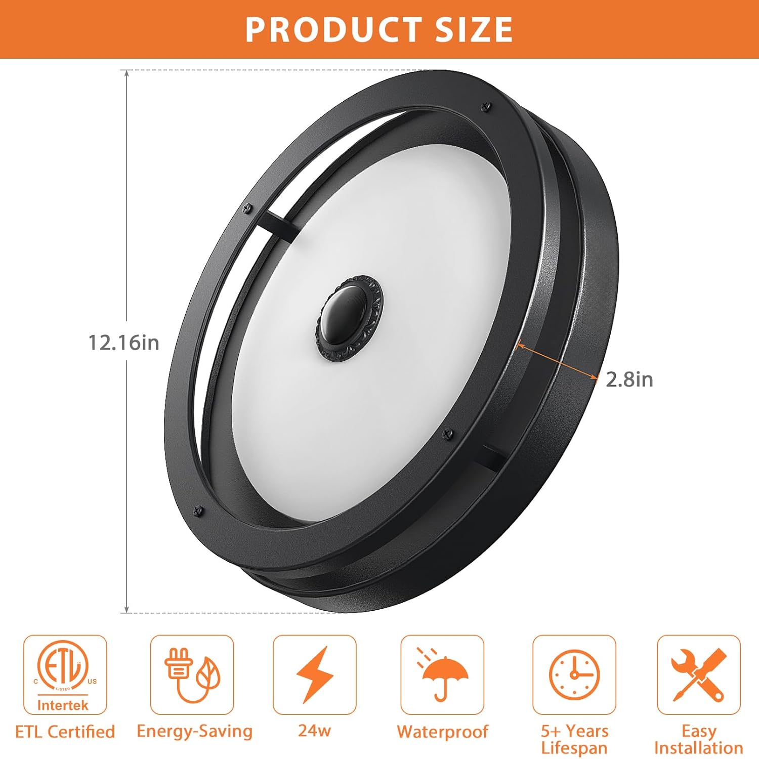 Outdoor Motion Sensor Ceiling Light with Remote,24W Dimmable & 2700K-5000K Adjustable Exterior Flush Mount Ceiling Lights,12" Outdoor Porch Light Fixture for Garage,Entryway,Patio,Black