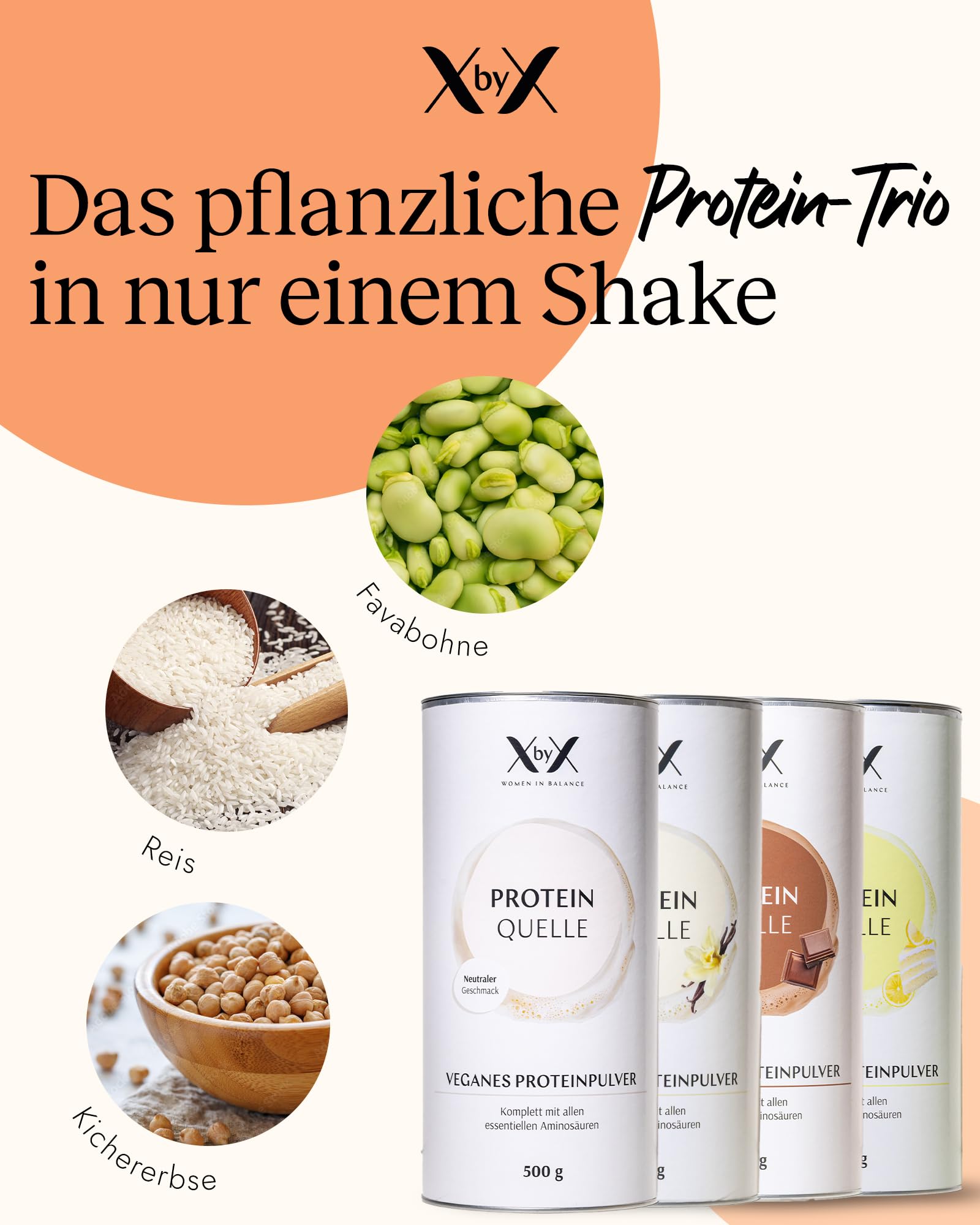 XbyX Protein Quelle 500 g - Neutraler Geschmack - 20 g Protein pro Portion - aus Favabohne, Reis & Kichererbse - komplettes Aminosäureprofil - vegan