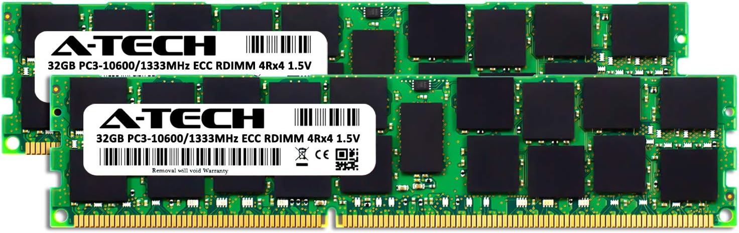 A-Tech 64GB (2x32GB) RAM for Dell PowerEdge R320, R420, R420XR, R520, R620, R720, R720XD, R820, R920 | DDR3 1333MHz ECC-RDIMM PC3-10600 4Rx4 1.5V ECC Registered DIMM Server Memory Upgrade Kit