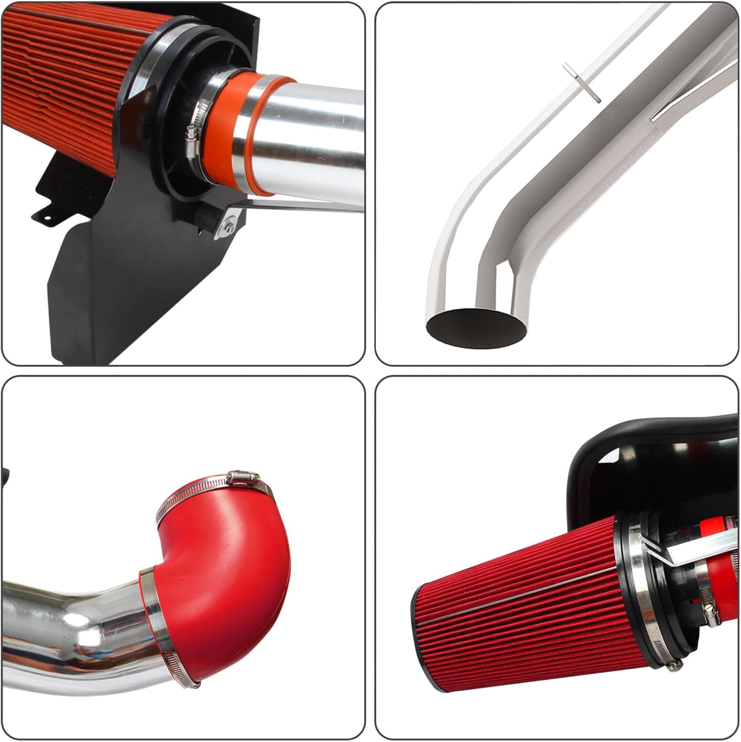 4’’ Cold Air Intake with Heat Shield Compatible with 1999-2006 GMC & Chevy V8 4.8L/5.3L/6.0L Silverado 1500/2500/3500 - Red