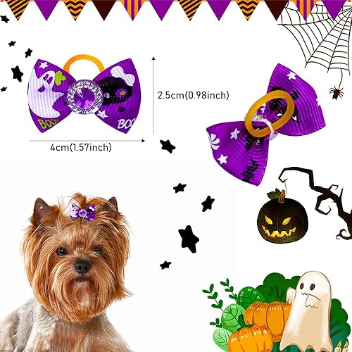 Miniatura 2 de 20 unids10 pares de lazos para el pelo de perro para Halloween, lazos de diamantes de imitación, lazos brillantes para cachorros, accesorios de aseo