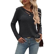 Long Sleeve Shirt for Women V-Neck Sweaters with Buttons Casual Fall Outfits Basic Top Fashion Pullover Sweater