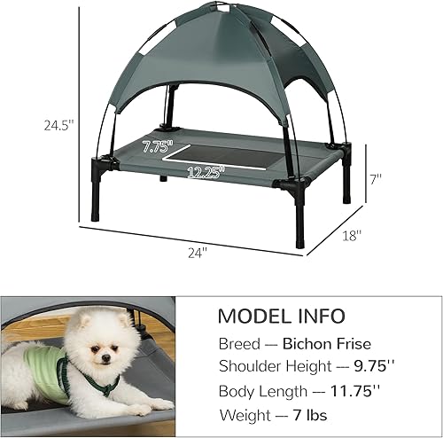 Miniatura 7 de Pawhut cama fresca para perro, elevada y con dosel para sombra, color gris, 24 pulgadas, gris