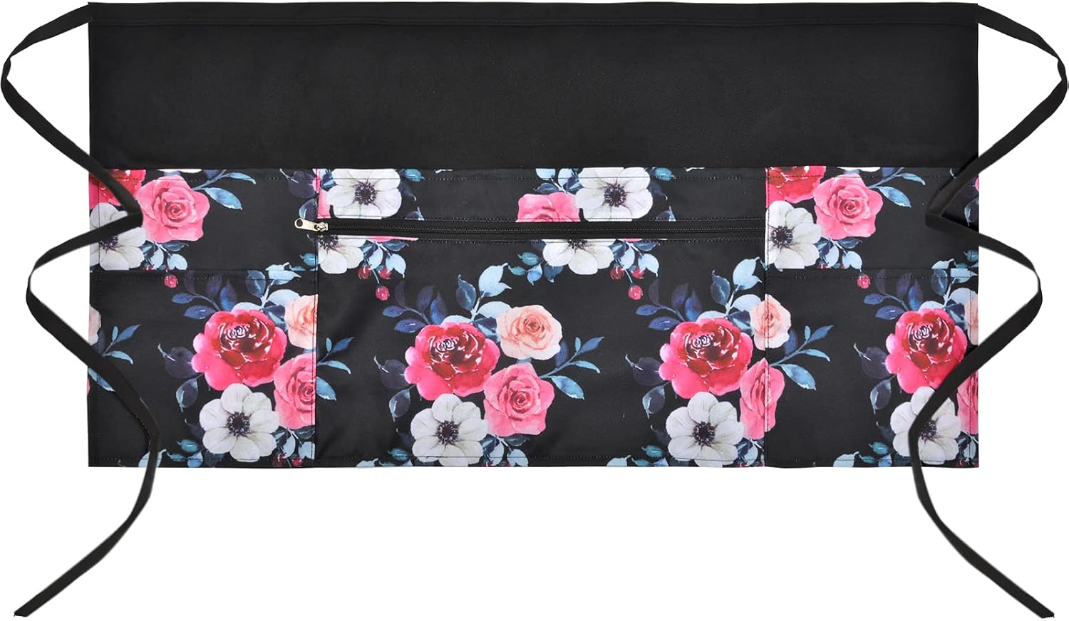 PAMAID Server Waist Aprons, Waitress Kitchen Restaurant Half Apron Professional for Men Women with 6 Pockets (Flower)