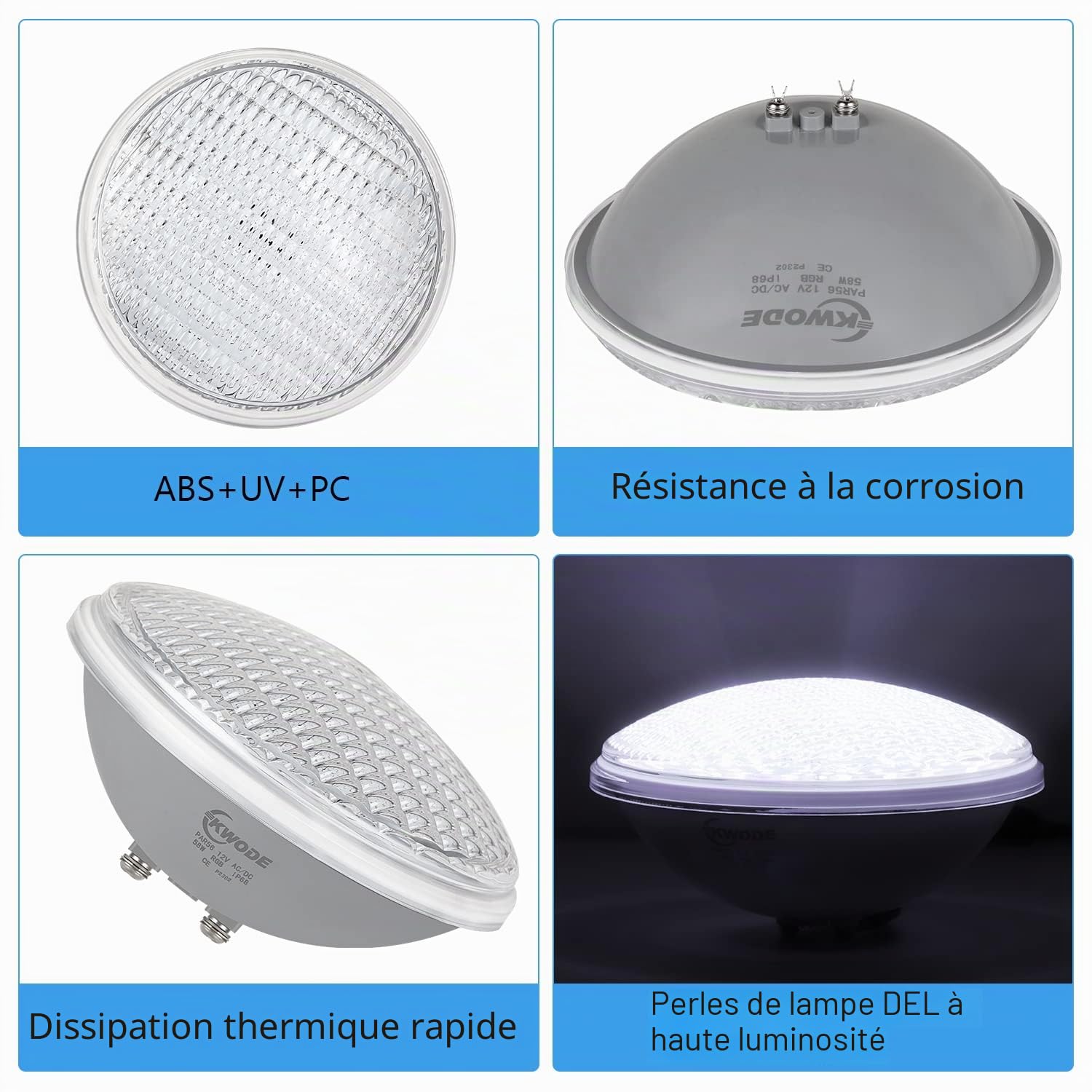 LED Pool Light par56, lumière de piscine RGB 58w, lumière de piscine étanche ip68 avec télécommande, Chronographe 2/4/6H, contrôle de commutateur