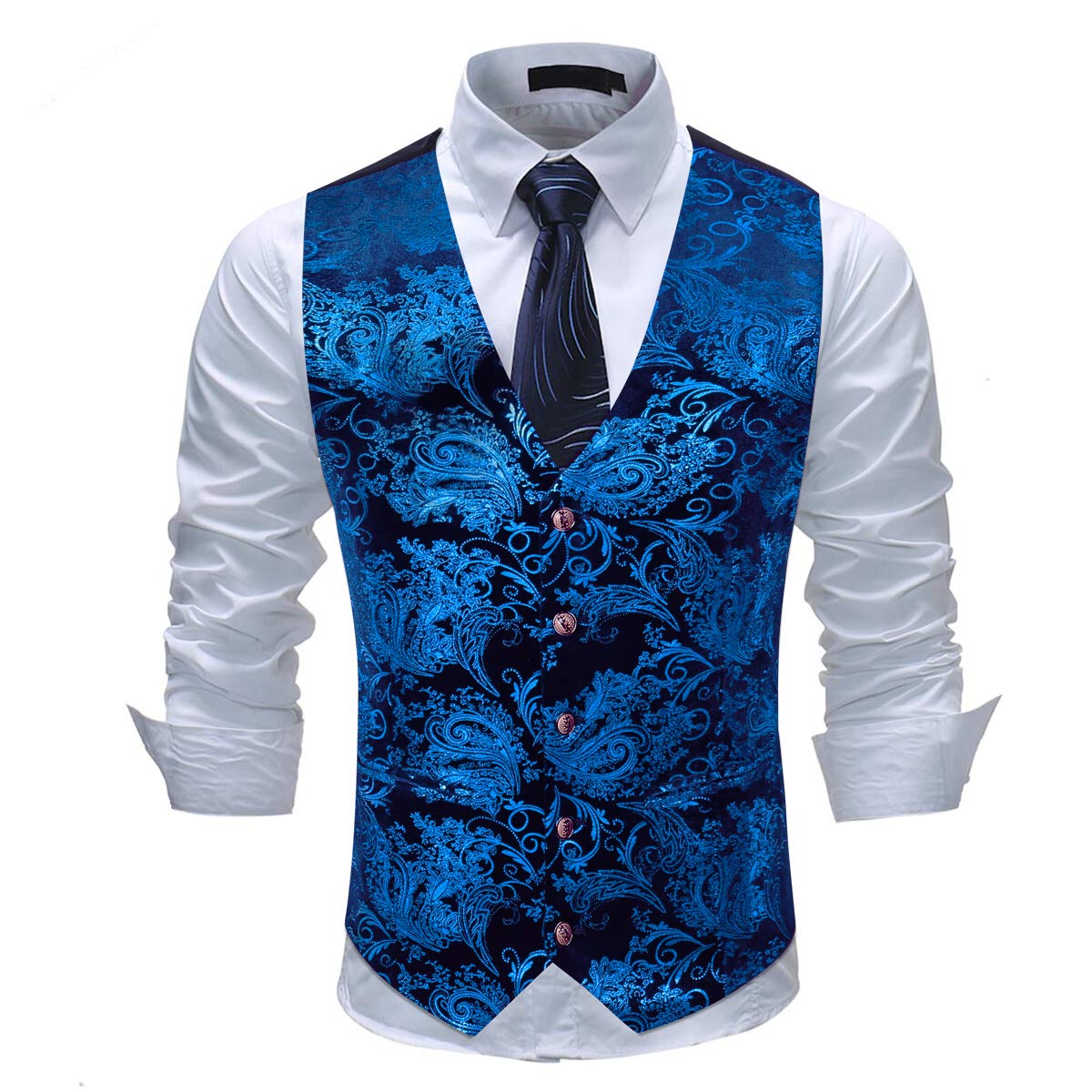 Men's Vest Gilet Jacquard Suit Vest for Wedding and Party-image-28