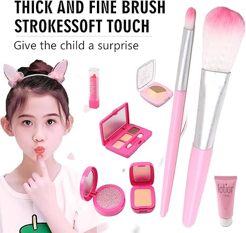 Miniatura 6 de Kit de maquillaje para niños, 17 piezas, rosa y morado, juego de cosméticos lavables con estuche de transporte, juguetes de belleza para niños