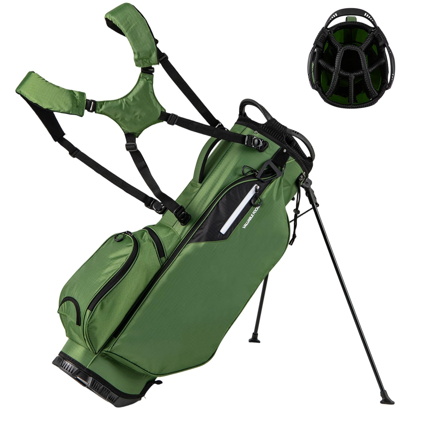 COSTWAY Golf Stand Bag, Lightweight Golf Club Bags with 8 Way Dividers, 5 Zippered Pockets, Adjustable Dual Strap and Rain Hood, Golf Club Carry Bag for Women & Men (Green)