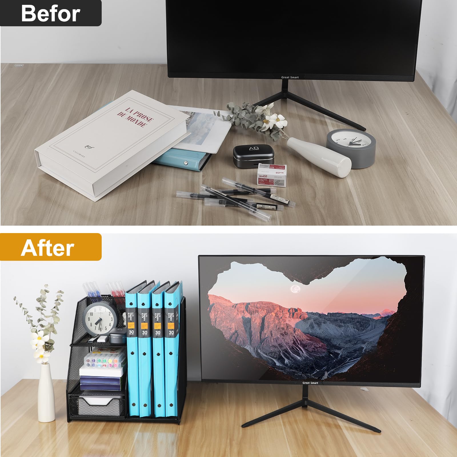 Organizer Da Scrivania In Metallo A 3 Livelli Con Portapenne - Ordine Ufficio - Foto 6