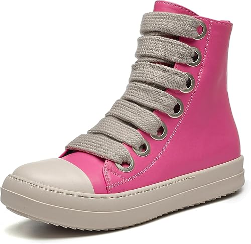 MOFEEDOUKA Tenis altos para mujer, cordones gruesos, de piel sintética, cómodos 