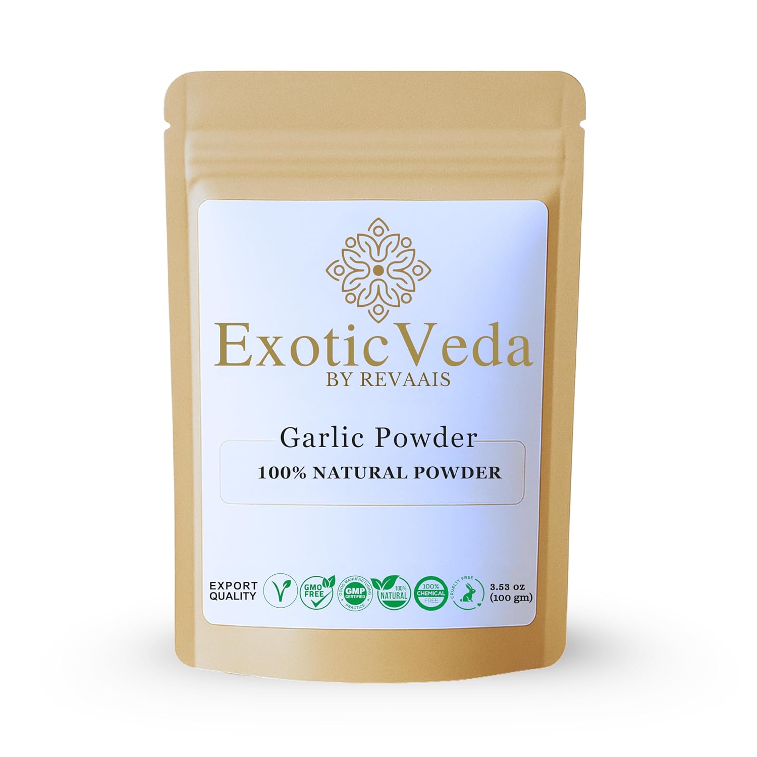 Exotic Veda Garlic Powder 100g (3.53 oz) | 100% Pure & Natural Seasoning | Freshly Ground Garlic | Non-GMO, Vegan & Gluten-Free | Perfect for Cooking, Soups, Sauces, Marinades, Curries, Dry Rubs & Spice Mixes
