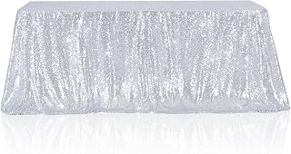 Poise3EHome Silver Sequin Tablecloth 60×102 Inch Rectangle Seamless Glitter Tablecloth for Baby Shower Birthday Christmas Party Wedding