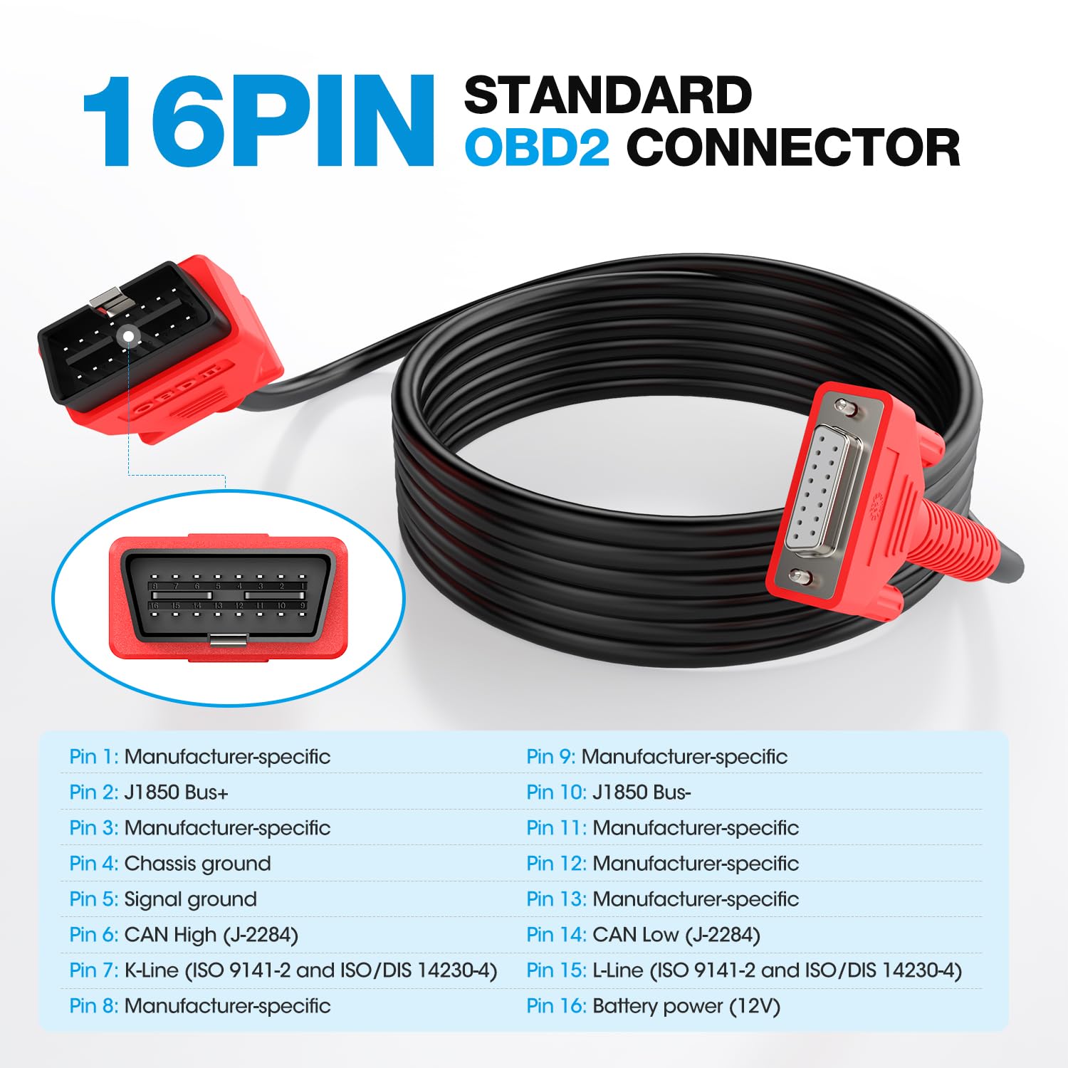 Autel Original OBD2 Main Test Cable for 808 Series Scanners, 5.6FT/ 1.7M 16 Pin DB15 OBDII Diagnostic Adapter, fit MK808 MK808S MK808Z MX808 MX808S DS708 DS808 MS906 MS908 MP808 MP808S IM508S IM508