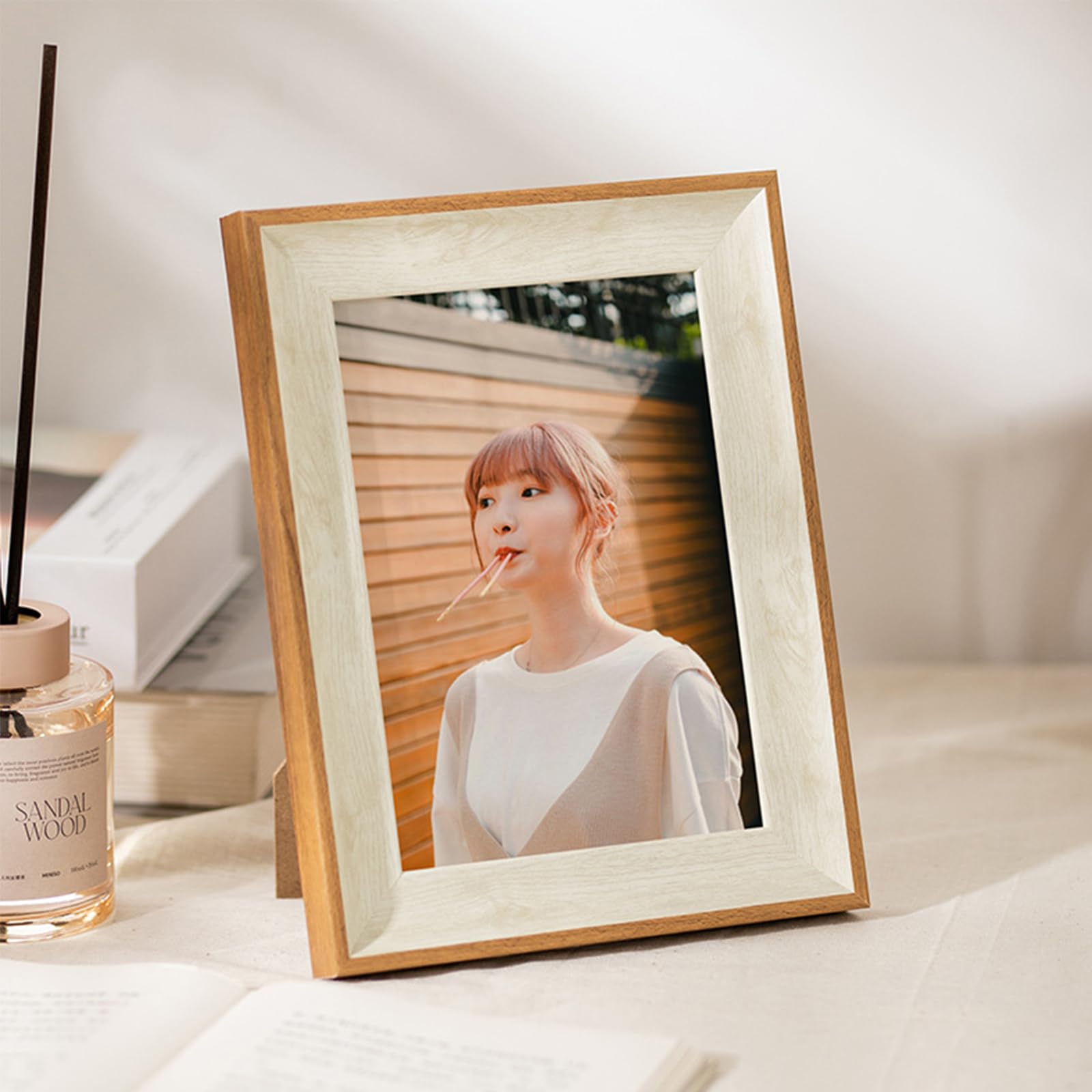 marysgift Photo Frame 3.5" x 5" Picture Frame with Mount Landscape & Portrait Display Free Standing Photo Frame for Home Office for Prints Photos and Posters (Wood + White,5") — image 1
