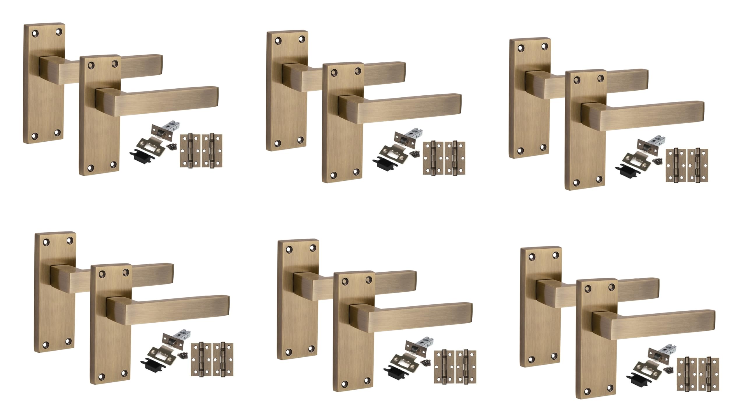 Golden Grace Antique Brass 6 Pair Victorian Delta Internal Door Handle Sets 120 X 40Mm With 2.5" Latch & Hinges