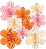 SUNBEAUTY 9 Pcs Paper Decorations Paper Flowers Fans Decorations Hanging Flowers Backdrop Orange Pink Party Decor Hanging for Birthdays Weddings Baby Shower Spring Tea Party Table Decoration