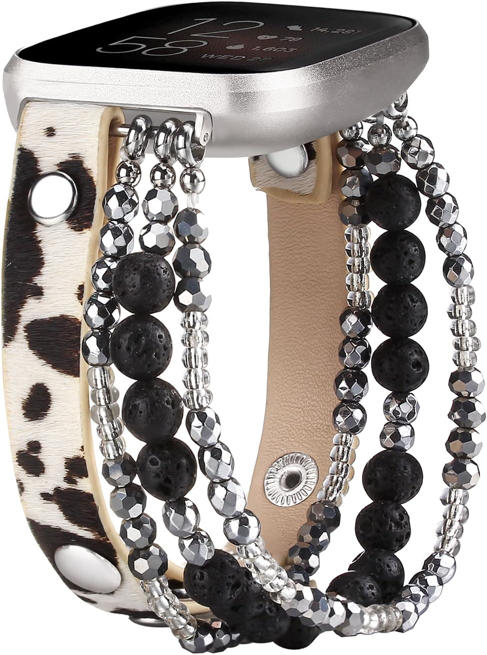 BOKIIWAY Handmade Beaded Watch Bracelet Band Compatible with Fitbit Versa3/Versa 4/Versa SE-Stone Watch Strap for Women Jewelry Fitbit3/4 Lava