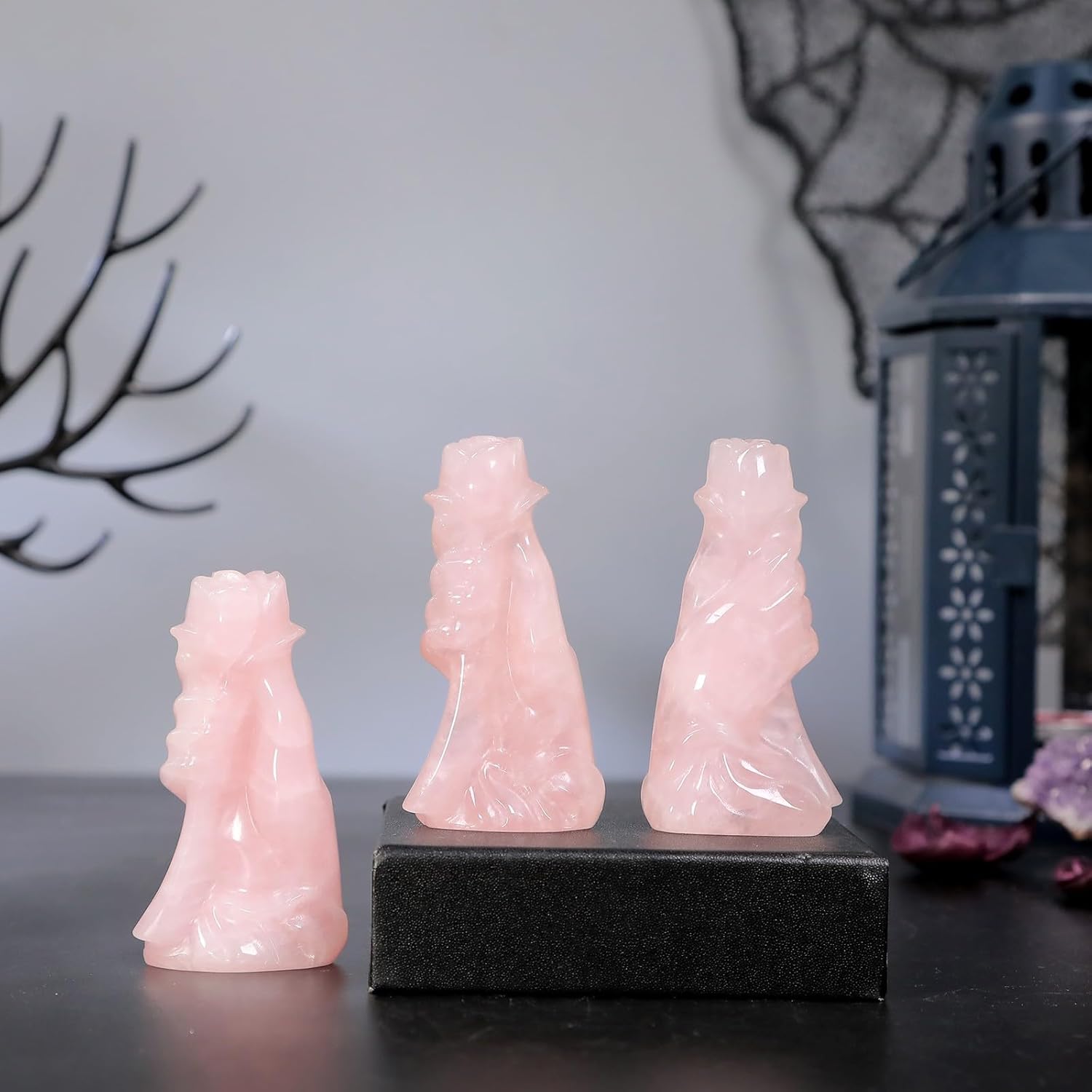 TUMBEELLUWA Embroidery Travel Jewelry Bag & Hand Holding Rose Crystal Figurine Decor for Table Shelves