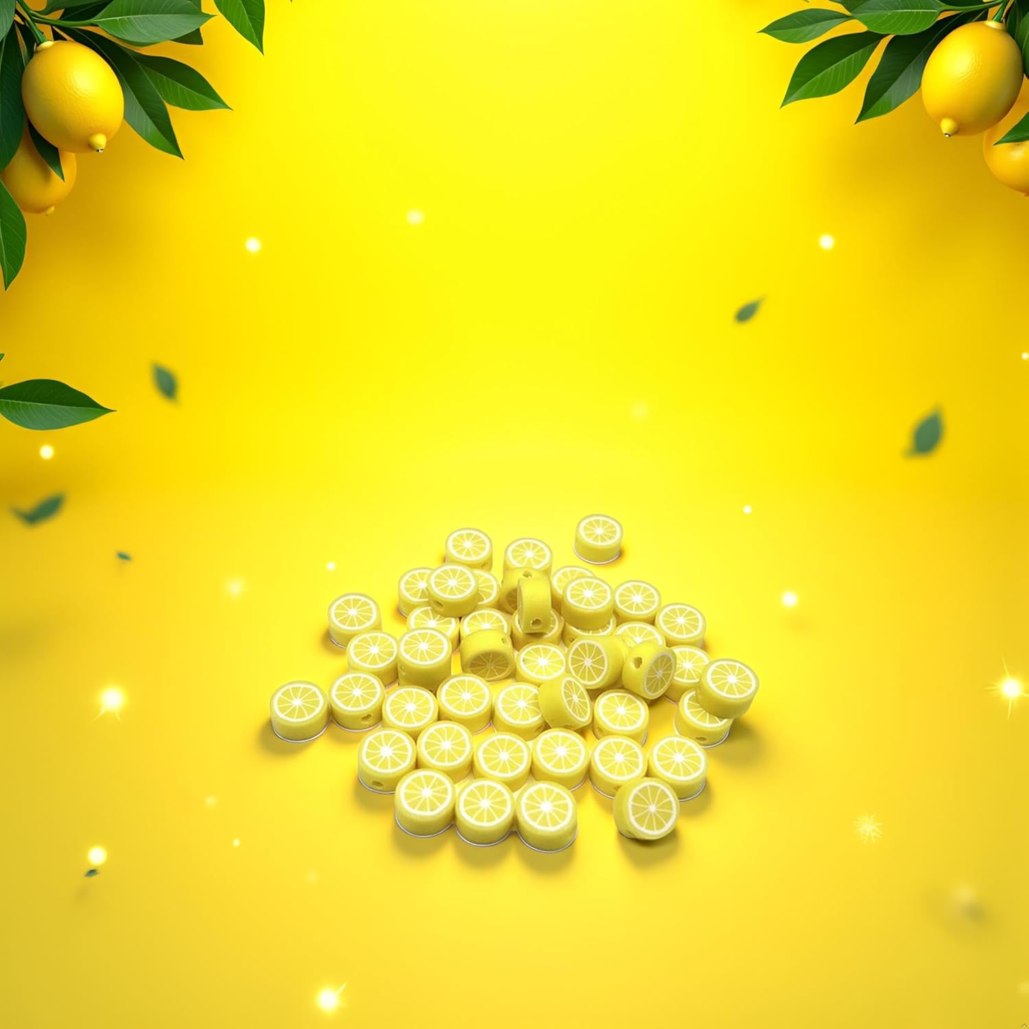 200Pcs Yellow Lemon Polymer Clay Beads Fruit Charm Beads Flat Spacer Bead Jewelry Making Supplies for Necklace Earring Bracelet Making Lemon (10mm) - Image 2