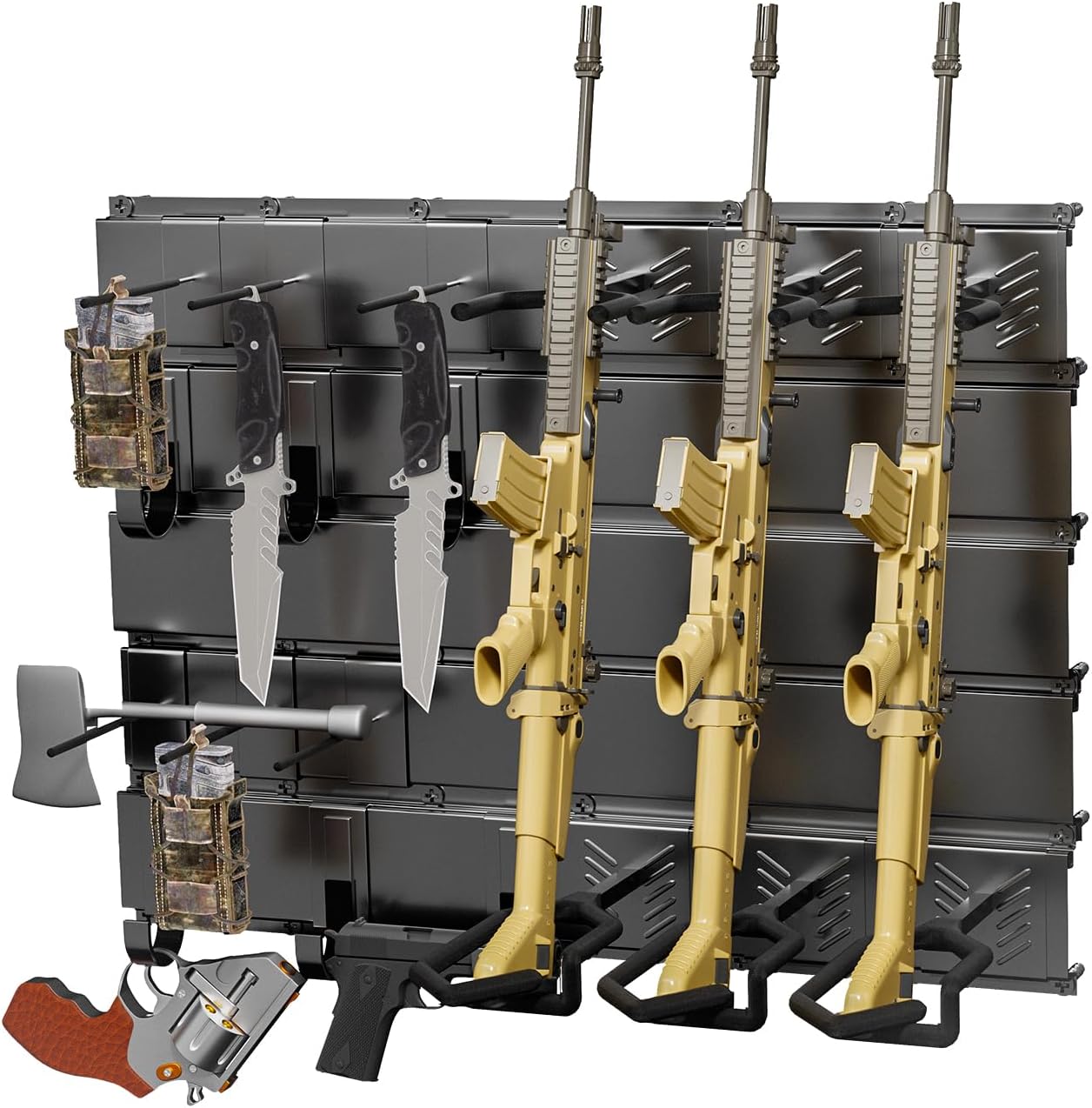 GOHIKING Gun Rack,Upgraded Heavy Duty Gun Rack for Wall, Adjustable Gun Rack Wall Mount Indoor Wall Rack System Hanging Rifles, Pistols, Tactical Rifle Carbine, Shotgun Gun Accessories Organizer