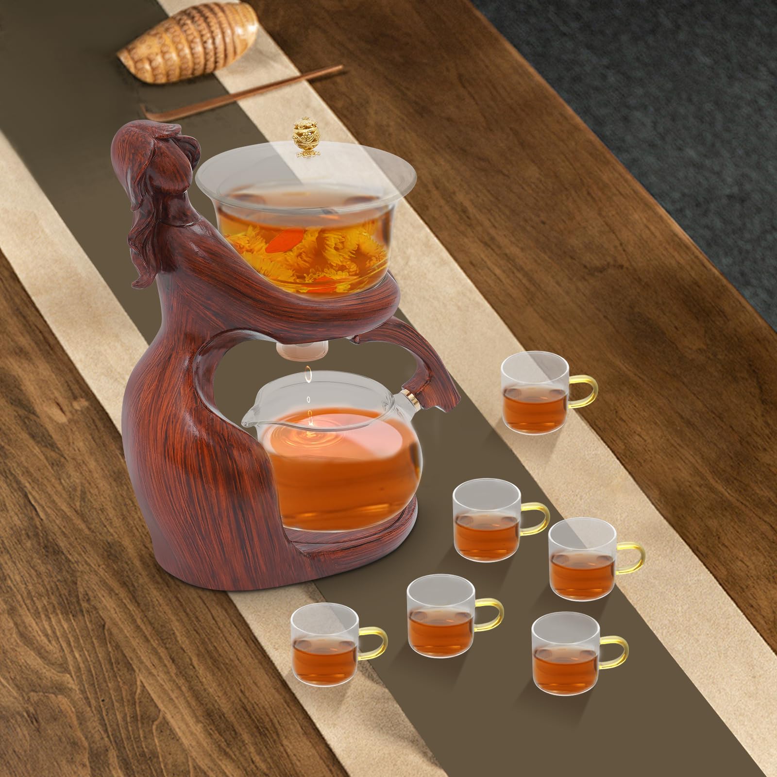 Glaskanne aus Borosilikatglas Teekanne mit Sockel und 6 Tassen Teezubehör für losen Tee Kräutertee Früchtetee 320ml