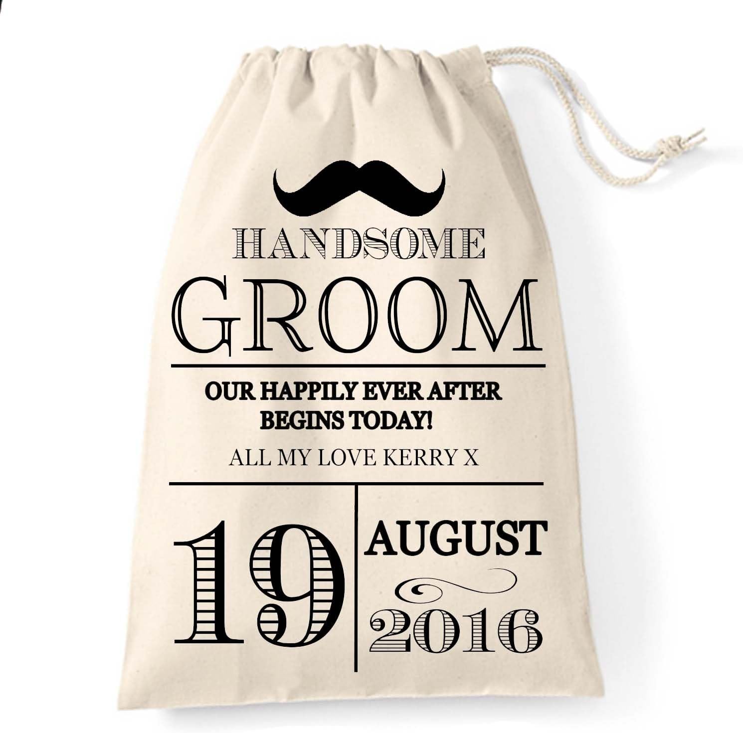 Large Personalised Cotton Gift Bag for the Groom before the Wedding Vintage moustache