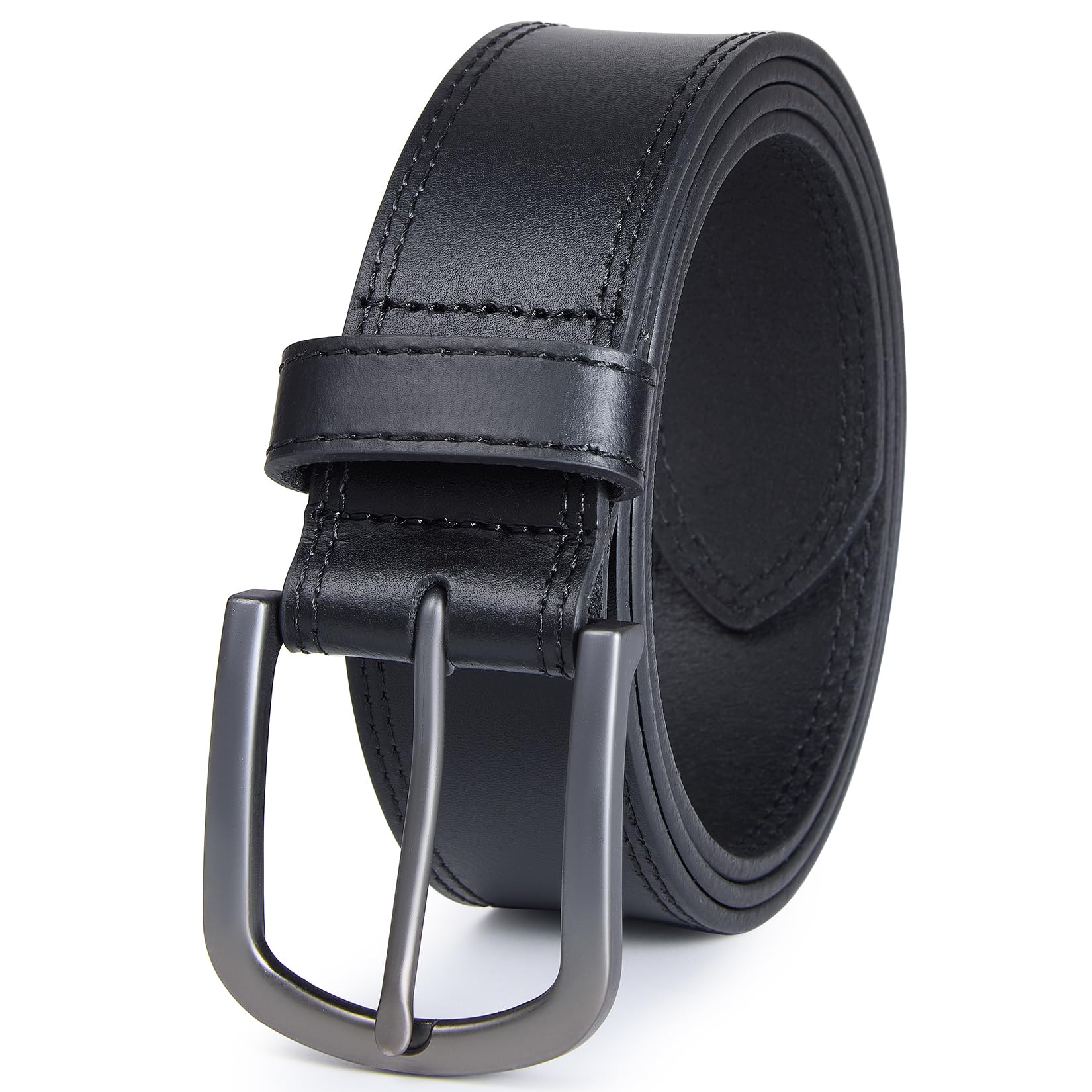 DENGFENGZHE Men's Full Grain Leather Belt for Everyday Casual Jeans, 1.5" Handmade Men Leather Belts with Gift Box