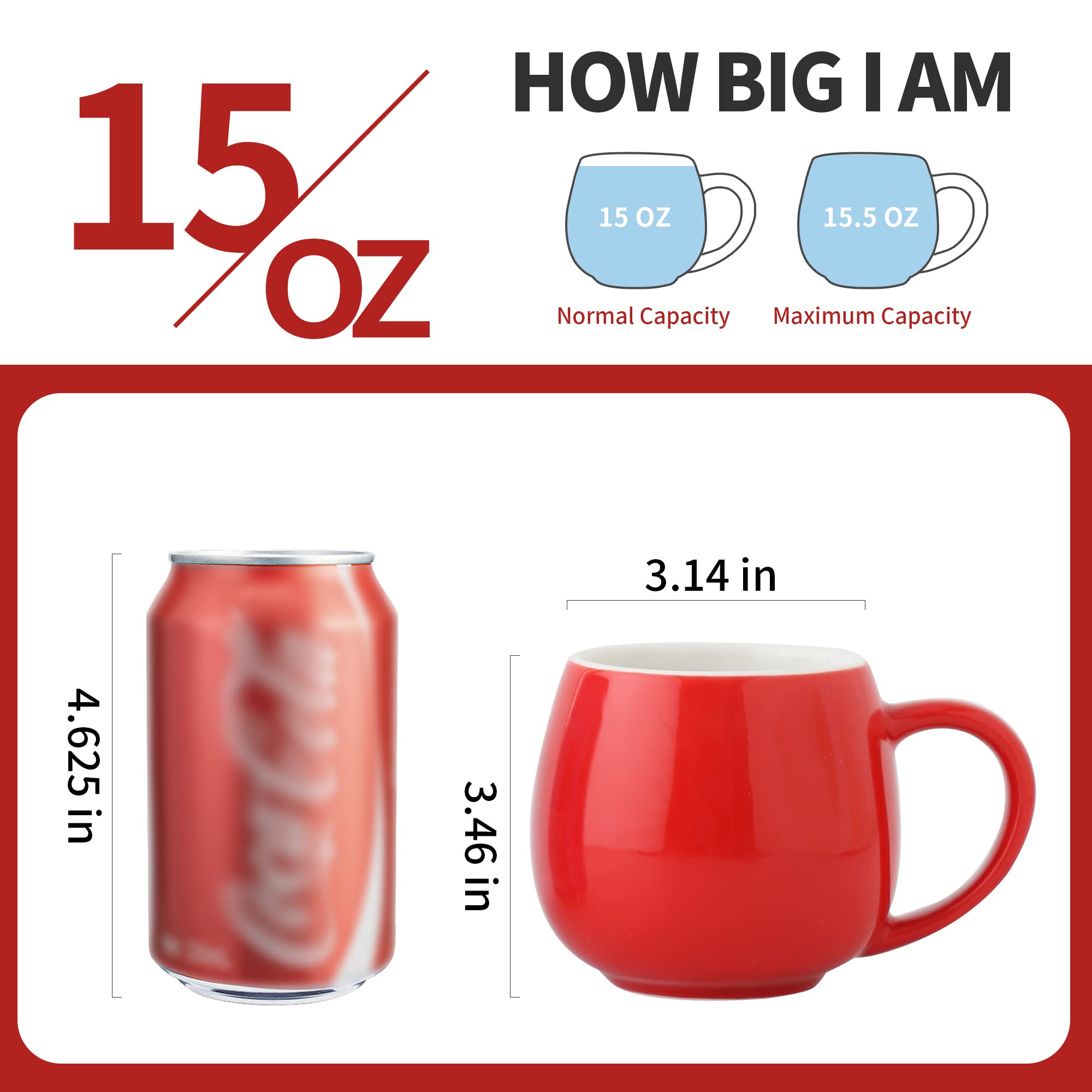 superyes Christmas Red Coffee Mugs Set of 6 for Latte Cappuccino Cup Ice Cream Hot Chocolate 12oz, 12 oz (Set of 6) - Image 3