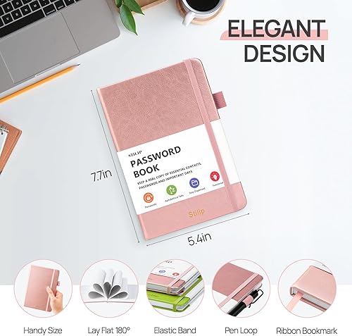 Miniatura 4 de Libro de contraseñas con pestañas alfabéticas - Guardián de contraseñas de tapa dura mejorado con PU, perfecto para organizar tus contraseñas, oro