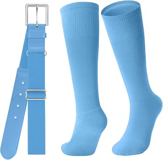 JASGOOD Baseball Socks and Belt for Youth Adult Softball Socks and Belt Combo Elastic Belt for Men
