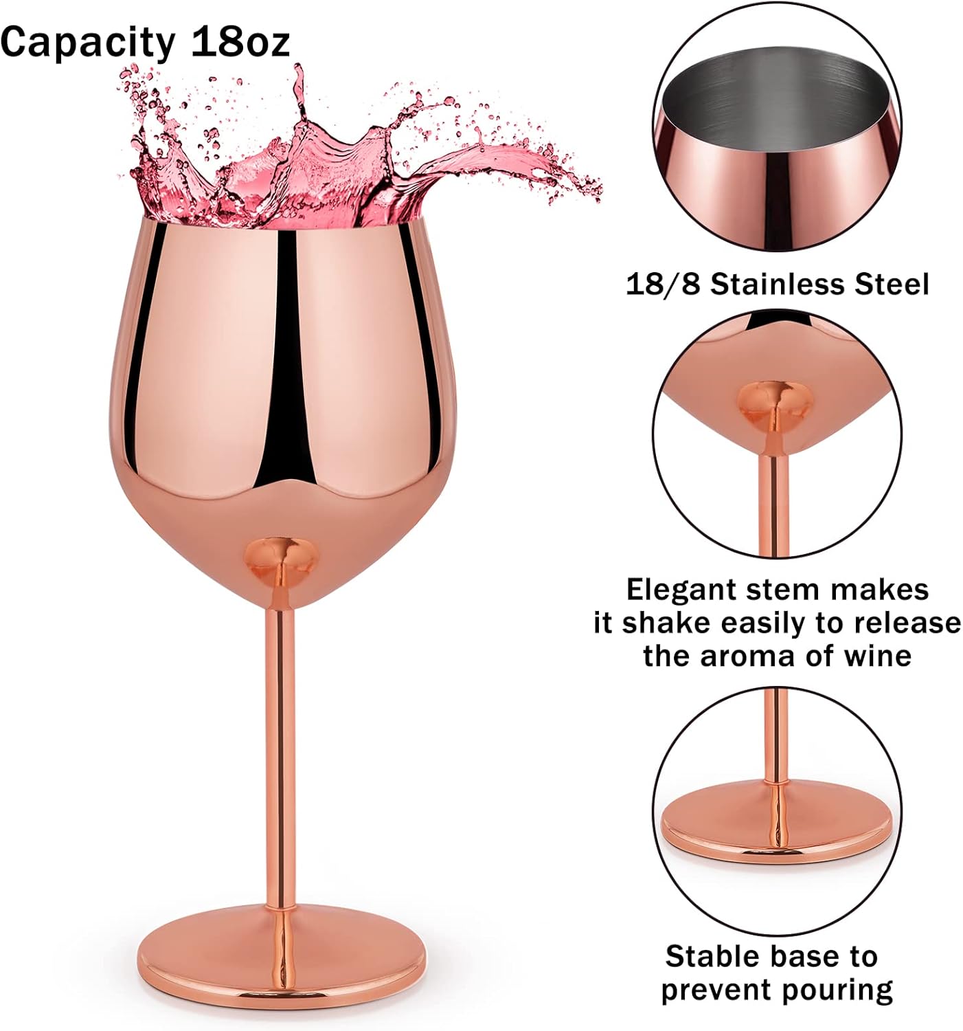 Buy Lifecapido Stainless Steel Stem Wine Glasses Set of 4, 18oz Copper