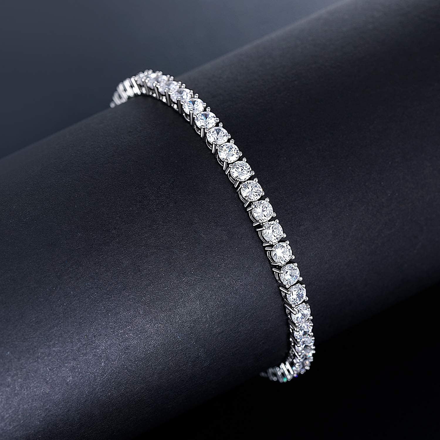 18k White Gold Plated Men Tennis Bracelet,5MM Cubic Zirconia Charm Bracelet for Women and Men, 6-8.5 inches
