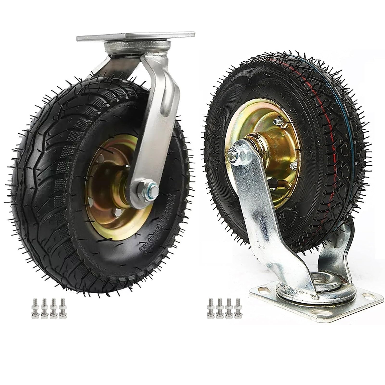 Roulette pivotante en caoutchouc robuste avec amortisseur fixe et vis pour chariot de jardin