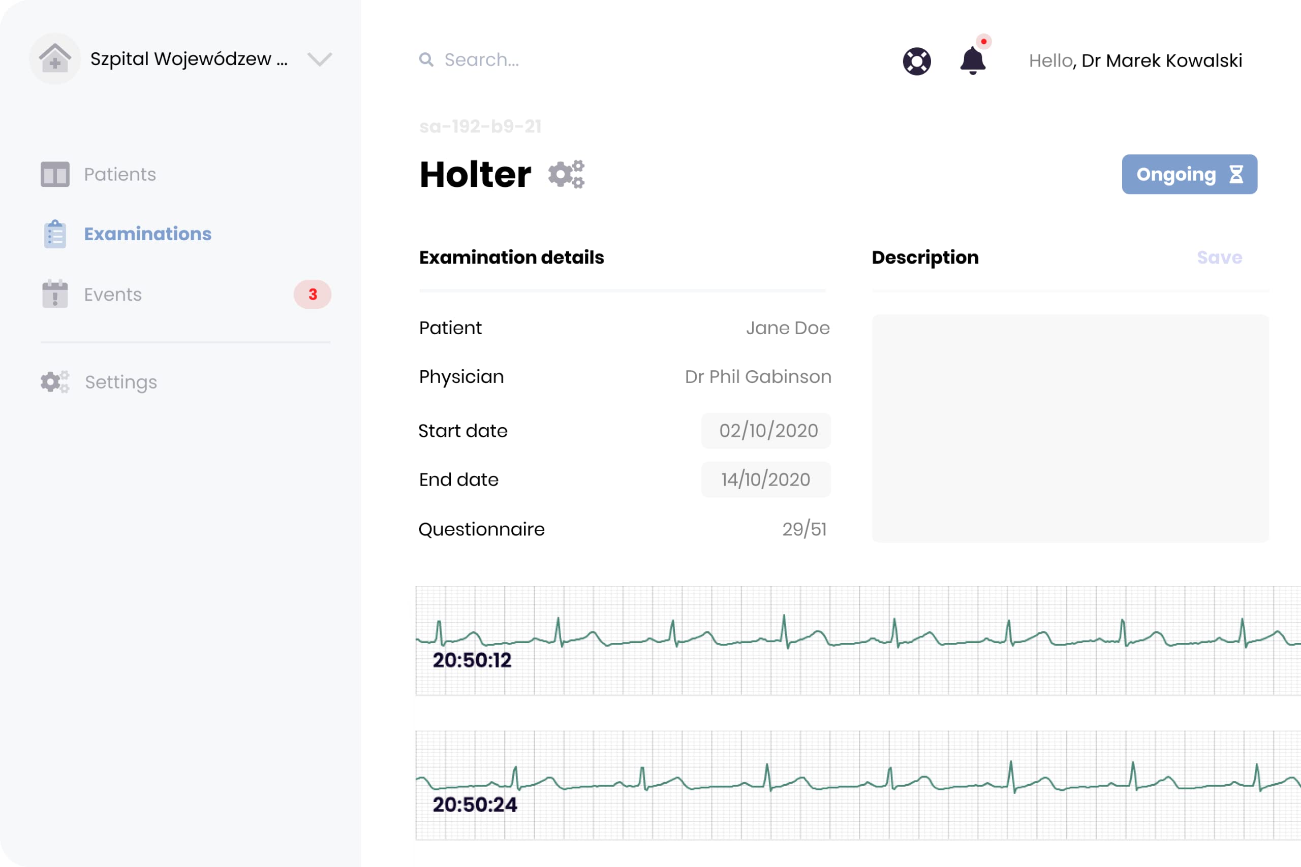 One - monitoring funkcji życiowych do użytku domowego. Idealny dla osób z podejrzeniem bezdechu sennego i/lub problemów z sercem. Funkcja Holter EKG, Analiza Snu. Łączność przez Bluetooth.