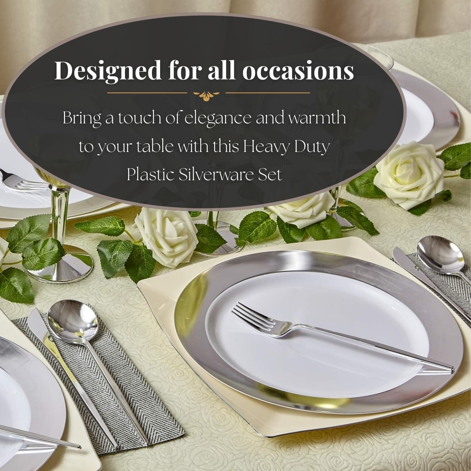 Silver Plastic Flatware (24 Sets) - Disposable and Stylish Cutleries - Perfect for Weddings, Parties, and Themed Events