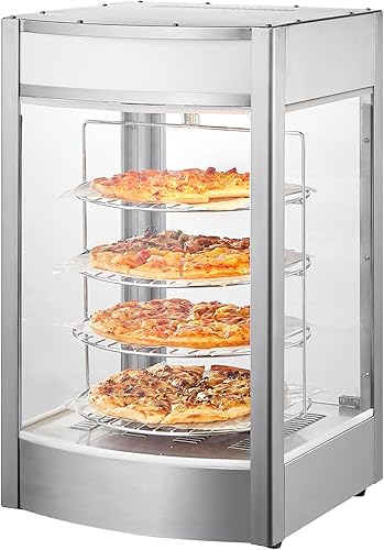 Miniatura 9 de Happybuy Pantalla de calentador de pizza de 14 pulgadas, calentamiento de vapor giratorio de 4 niveles, control de temperatura de 86 ℉ ~ 185 ℉, luz