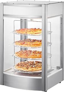 Commercial Food Warmer Display for 14" Pizza, 4-Tier Pizza Warmer with Rotary Steam Heating, 86℉~185℉ Temperature Control and Temp Display, 25W Oven Light + Top LED for Pizza Shop, Restaurant