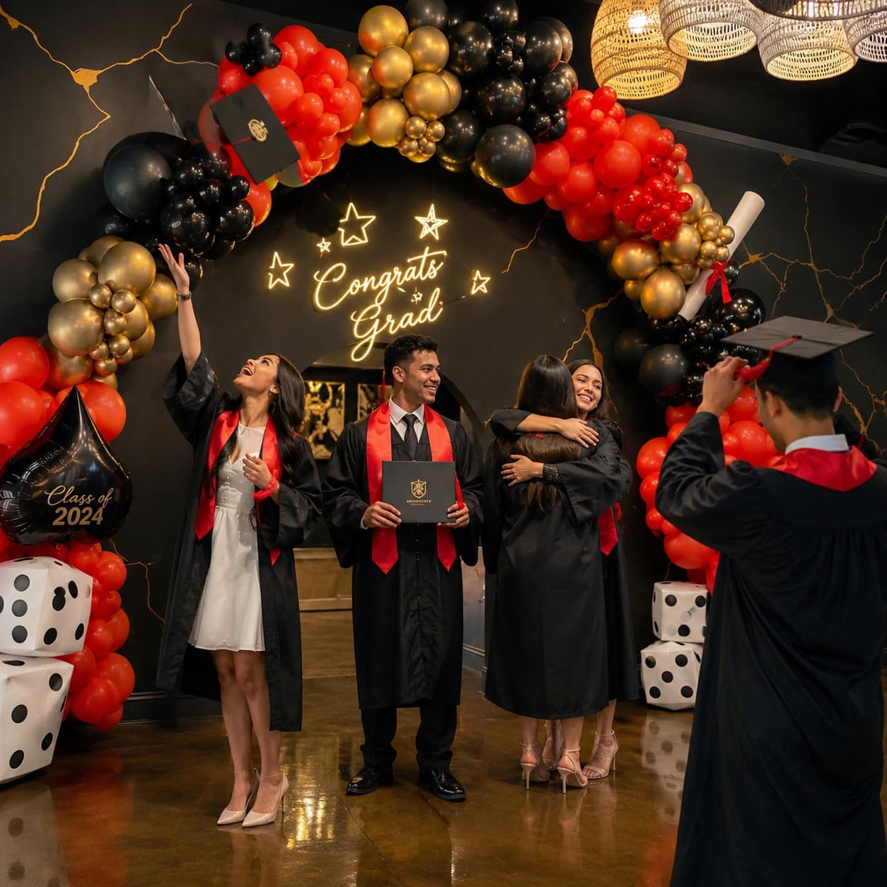 HILAVO Globos rojos, negros y dorados, 60 globos de fiesta rojos y negros