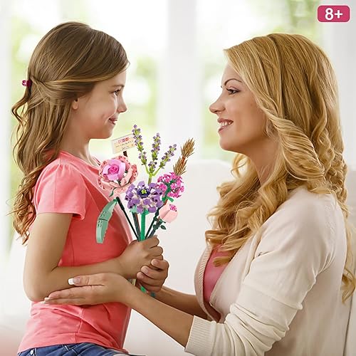 Miniatura 6 de Chodia Bloques de construcción de ramo de flores, mini juegos de ladrillos de rosa rosa, kits de juguetes creativos, kit de San Valentín, día de la