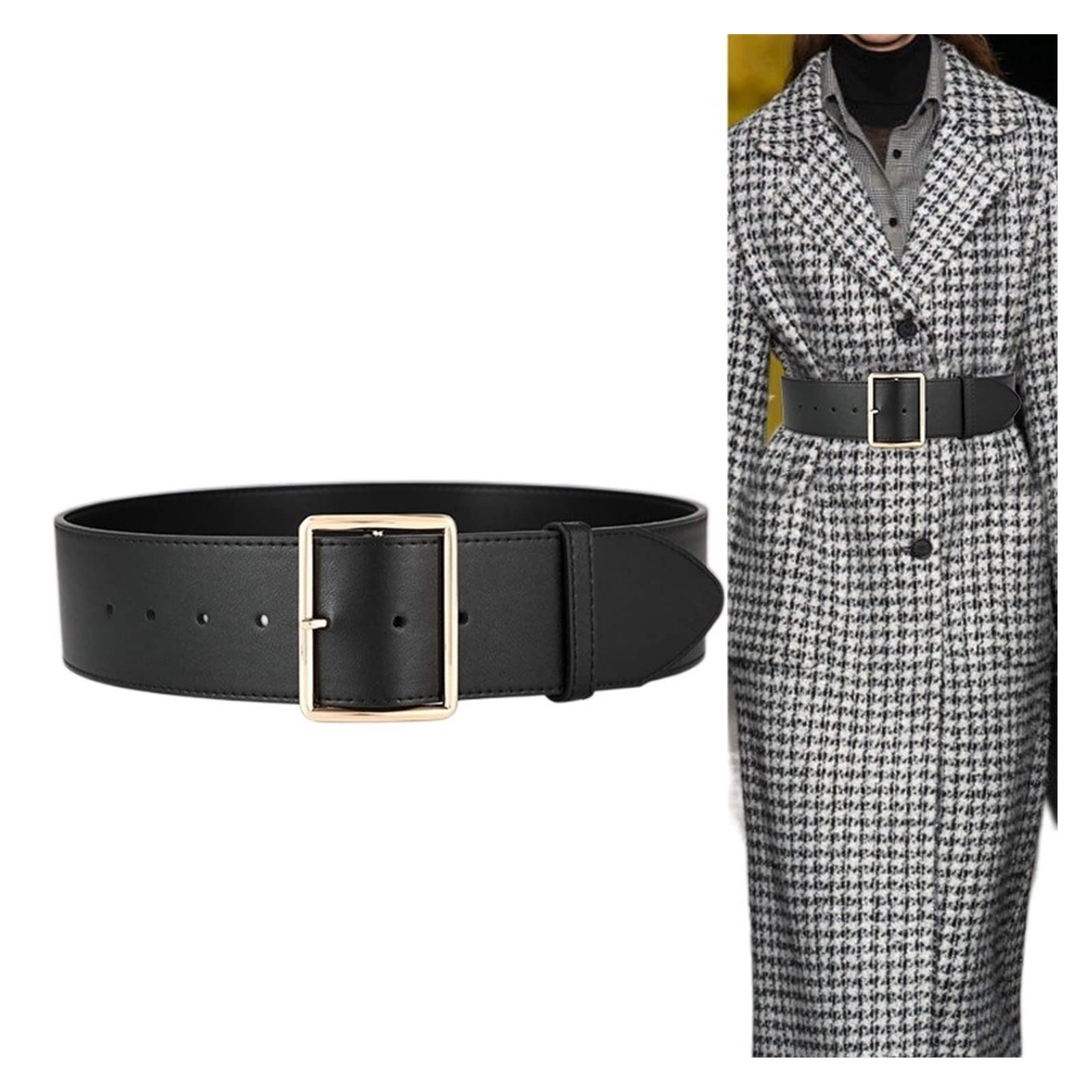 ZZSRJ Ceintures Larges for Femmes Or Grande Boucle ardillon Ceinture Robe Manteau Ceinture (Belt Length : 100cm, Color : Black)