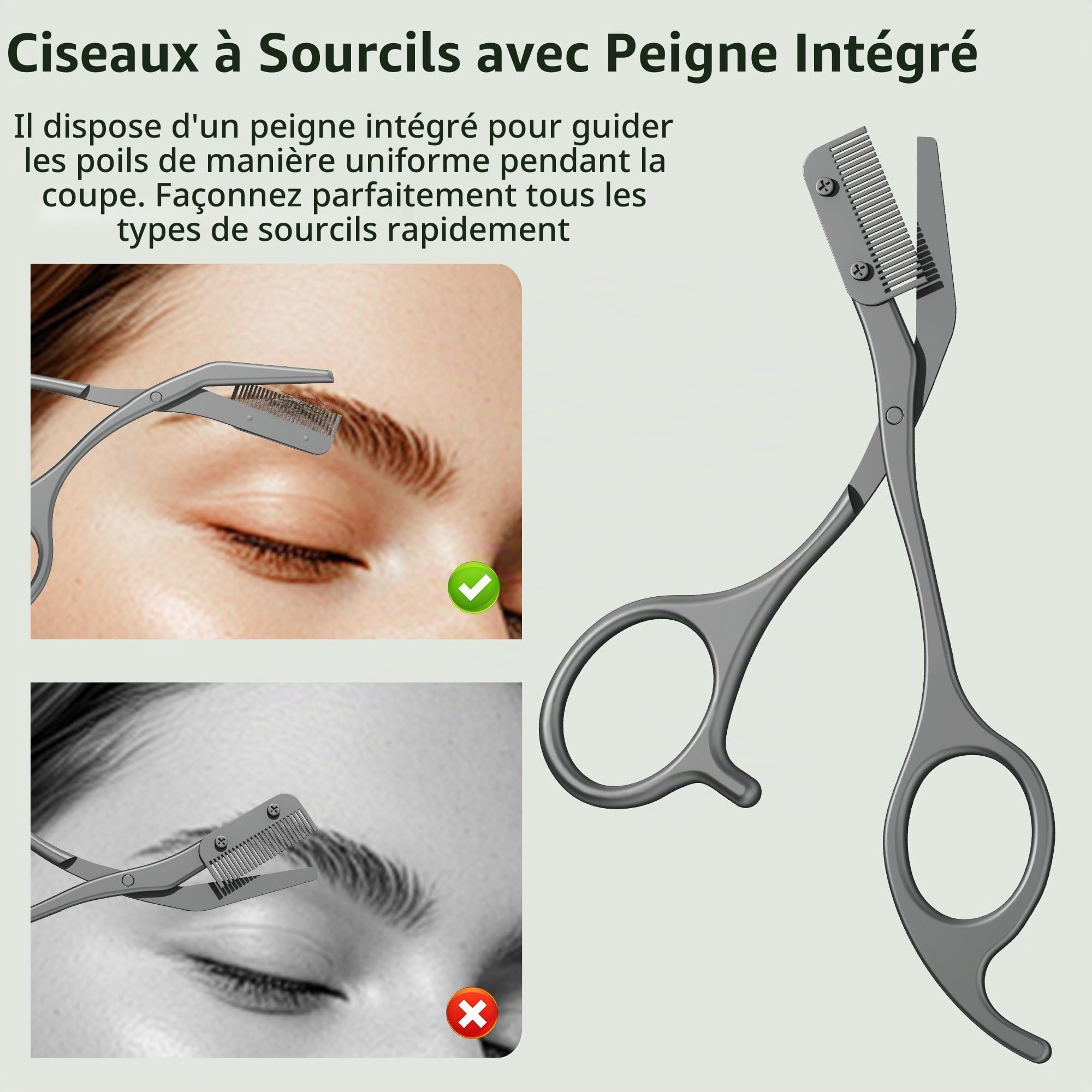 Glamne Kit de toilettage pour sourcils, ciseaux, pince à épiler, rasoir, rasoir facial, avec miroir et étui de voyage
