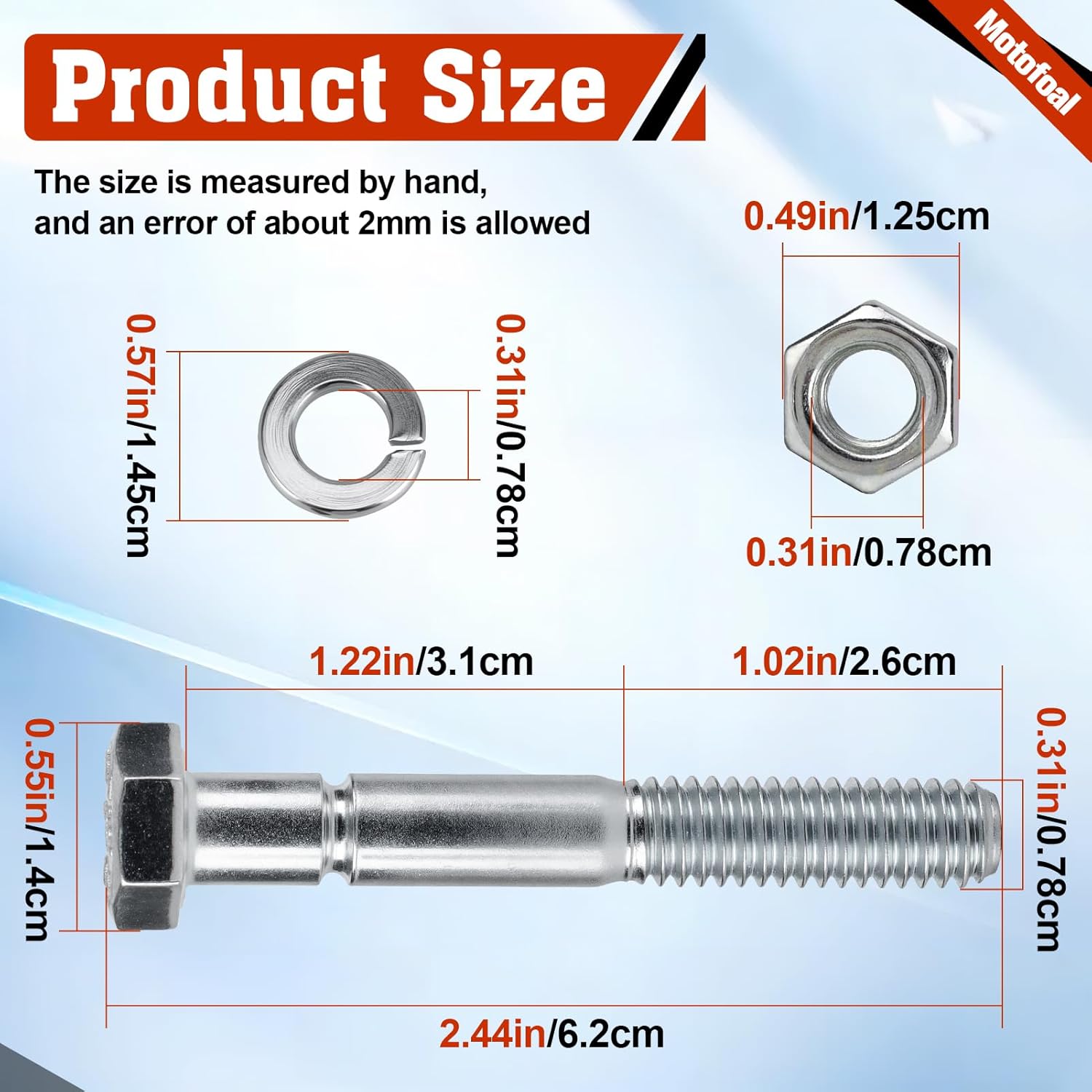 70060-01338 Snowblower Shear Bolts Grade 8 for Kubota Snowblower BX2750 BX2816 BX2822 BX5450 DB2550 G2003 G2538 G2546 T2724 T2740 T2834 Front Snowblower 5/16" x 2-1/4" 10pcs