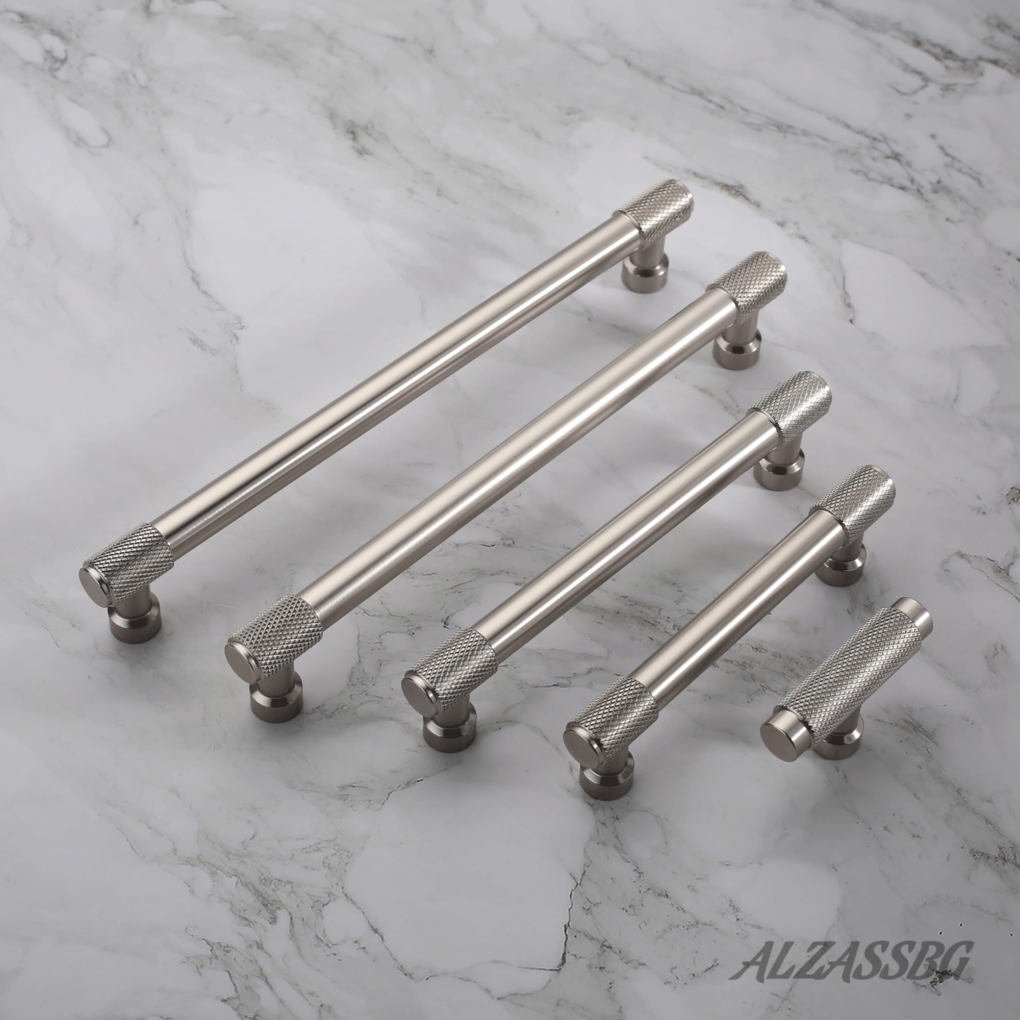 Alzassbg 10 Pack Brushed Satin Nickel Cabinet Knobs, 2.1 Inch(55mm) Diameter Cabinet Hardware T Bar Knurled Knobs for Cupboard and Drawers AL6017SN