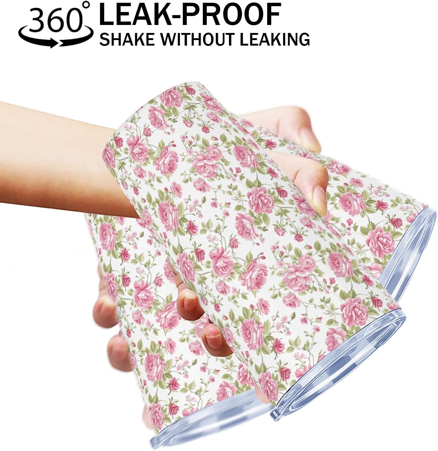 Pink Rose Floral Travel Coffee Tumbler 20 oz, Flower Lover Insulated Mug with Lid, Stainless Steel Cup for Outdoor Hot Cold Drinks - Image 5