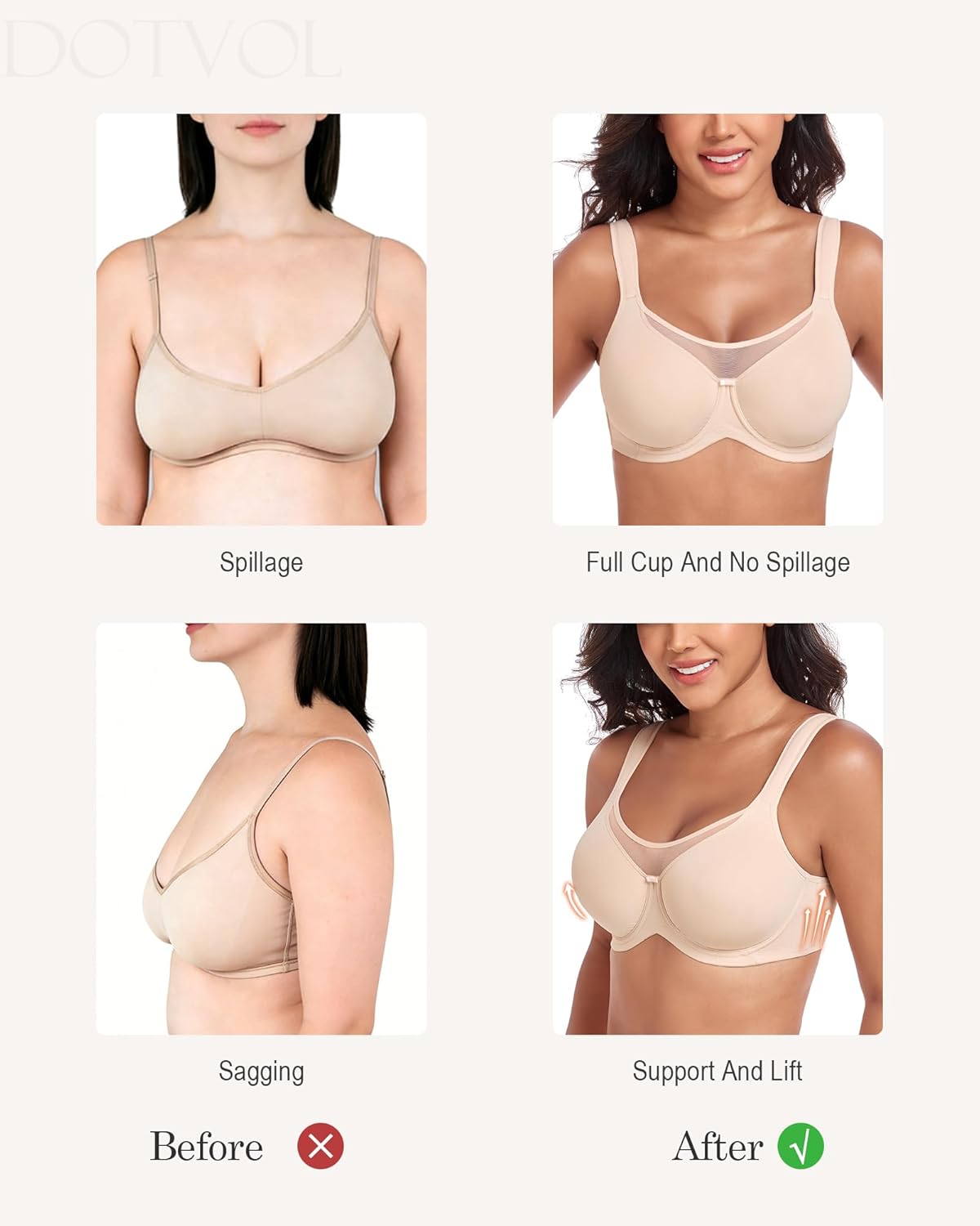 DotVol Women's Plus Size Full Coverage U-Back Underwire Comfort Unlined Everyday Bra - Image 5